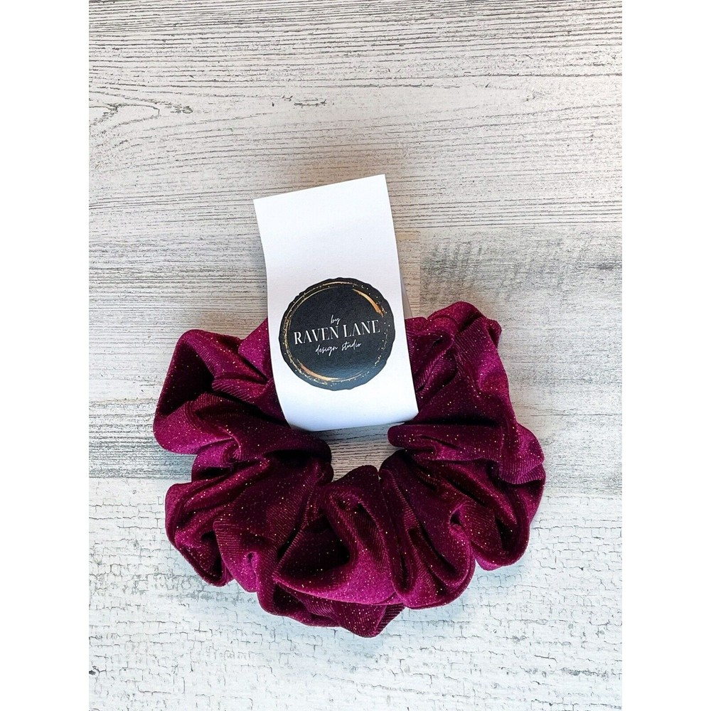 Burgundy Glitter Scrunchie | Big Scrunchies Fashion Hair Ties Medium Volume